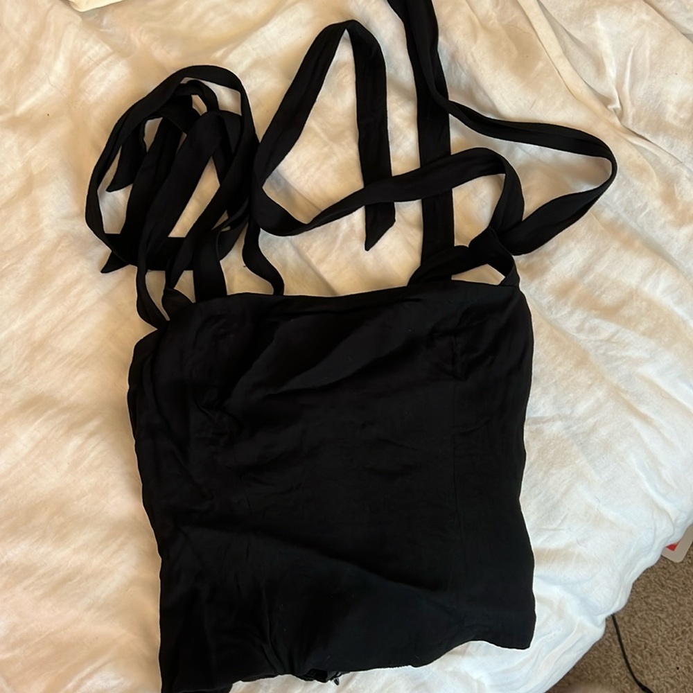 Reformation, black crêpe tie strap blouse